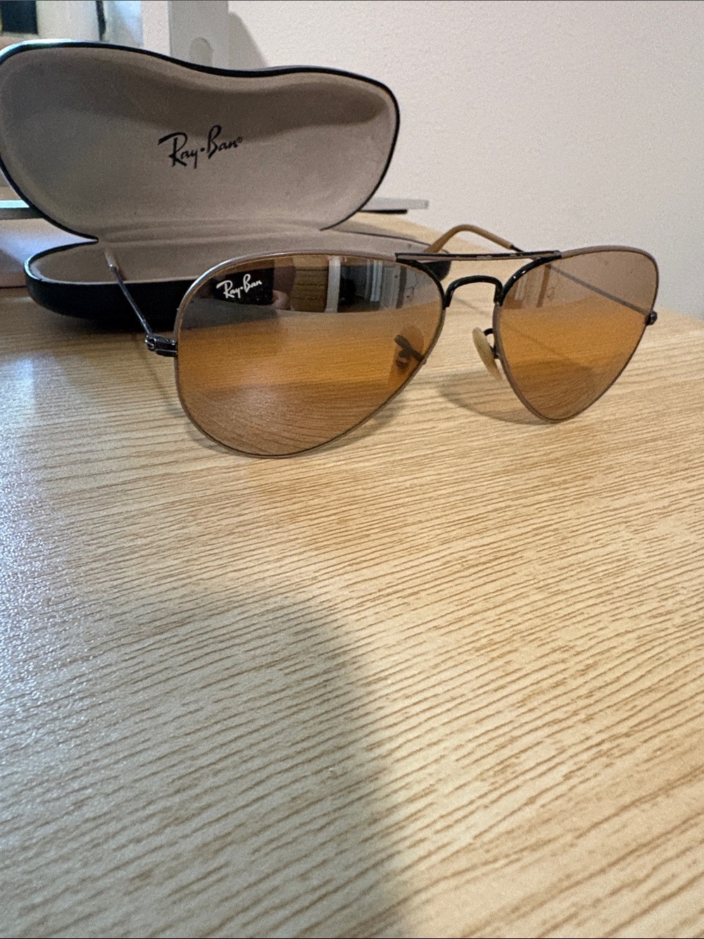 Ray-Ban Aviator Sunglasses - Black Frame with Brown Lenses